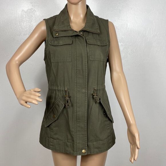 Sebby Olive Green Military Style Zip Up Utility Vest - Picture 1 of 9